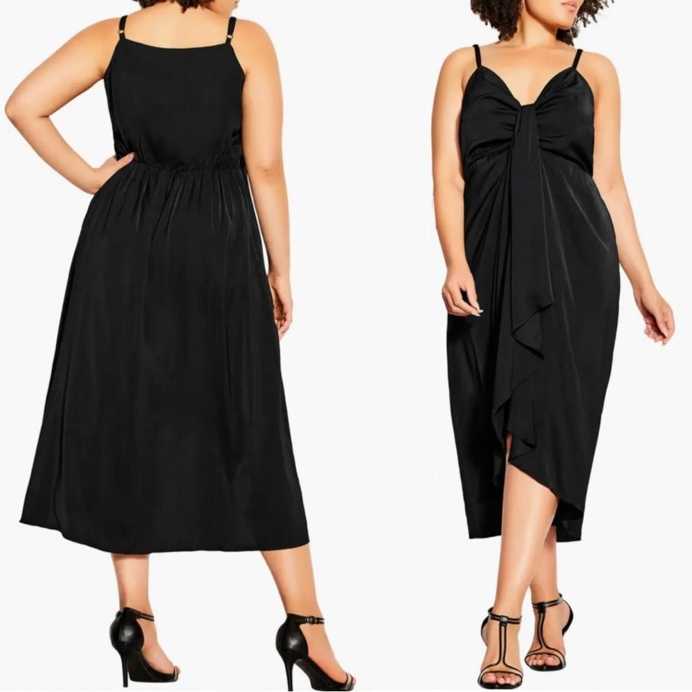 City Chic Drapey Love V-Neck Sleeveless Midi Dress in Black Size 14 NEW